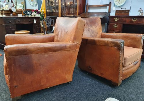 PAIR OF SMALL FRENCH LEATHER CLUB CHAIRS C1930 - ADDITIONAL PHOTO 4