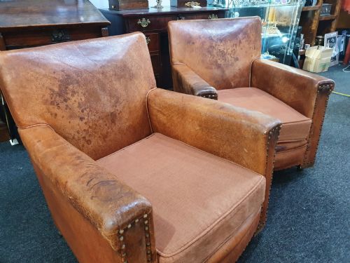 PAIR OF SMALL FRENCH LEATHER CLUB CHAIRS C1930 - ADDITIONAL PHOTO 5