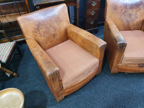 PAIR OF SMALL FRENCH LEATHER CLUB CHAIRS C1930 - ADDITIONAL PHOTO 6