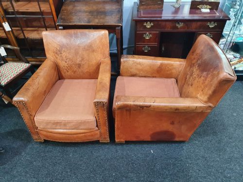 PAIR OF SMALL FRENCH LEATHER CLUB CHAIRS C1930 - ADDITIONAL PHOTO 8