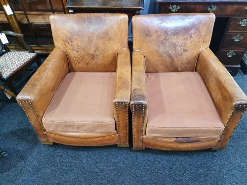 PAIR OF SMALL FRENCH LEATHER CLUB CHAIRS C1930 - ADDITIONAL PHOTO 10