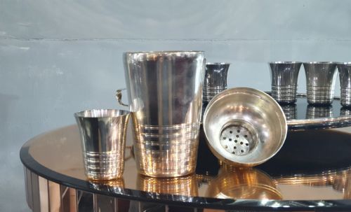 FRENCH ART DECO COCKTAIL SET OF TRAY SHAKER 8 BEAKERS IN SILVER PLATE C1930 - ADDITIONAL PHOTO 2