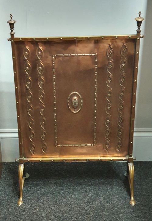 art nouveau copper firescreen with brass accents c1900 - CATEGORY: ANTIQUE FIREPLACES - DATED 1900