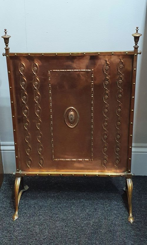 ART NOUVEAU COPPER FIRESCREEN WITH BRASS ACCENTS C1900 - ADDITIONAL PHOTO 2