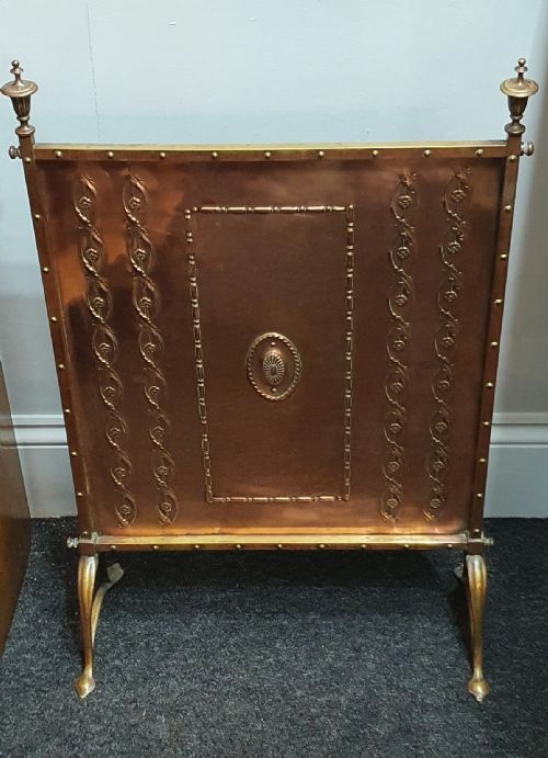 ART NOUVEAU COPPER FIRESCREEN WITH BRASS ACCENTS C1900 - ADDITIONAL PHOTO 3