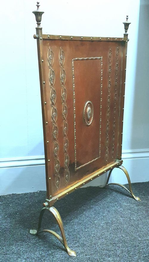ART NOUVEAU COPPER FIRESCREEN WITH BRASS ACCENTS C1900 - ADDITIONAL PHOTO 4