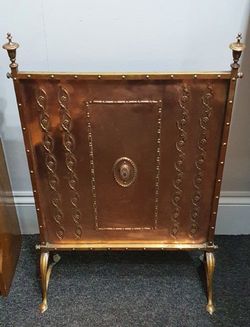 ART NOUVEAU COPPER FIRESCREEN WITH BRASS ACCENTS C1900 - ADDITIONAL PHOTO 5