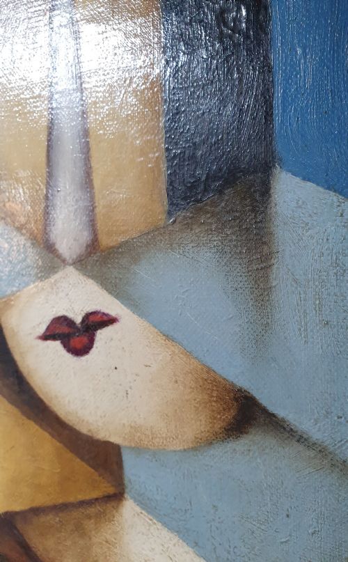 FRENCH OIL ON CANVAS CUBIST PAINTING OF A FRENCH LADY C1930S - ADDITIONAL PHOTO 4