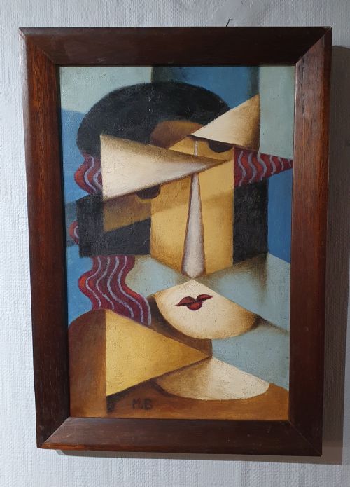 french oil on canvas cubist painting of a french lady c1930s - CATEGORY: ANTIQUE ART - DATED 1930