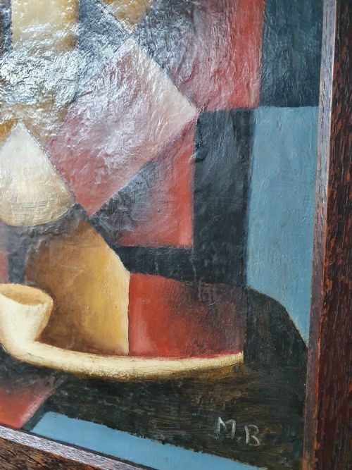 FRENCH OIL ON CANVAS CUBIST PAINTING OF A MAN WITH PIPE - ADDITIONAL PHOTO 2