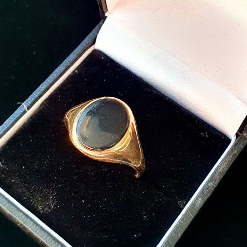 VINTAGE GOLD ONYX MEN'S SIGNET RING SIZE T - ADDITIONAL PHOTO 4
