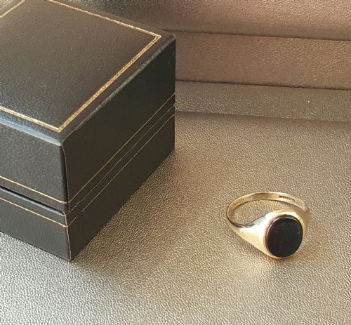 VINTAGE GOLD ONYX MEN'S SIGNET RING SIZE T - ADDITIONAL PHOTO 5