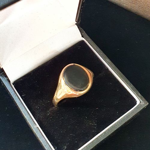 VINTAGE GOLD ONYX MEN'S SIGNET RING SIZE T - ADDITIONAL PHOTO 6