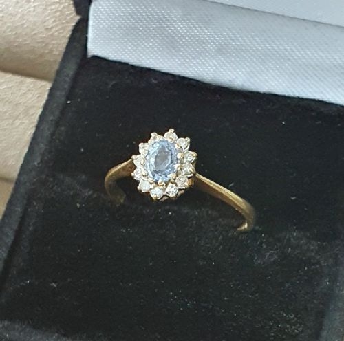 VINTAGE CEYLON SAPPHIRE DIAMOND HALO 9CT GOLD RING SIZE O - ADDITIONAL PHOTO 7
