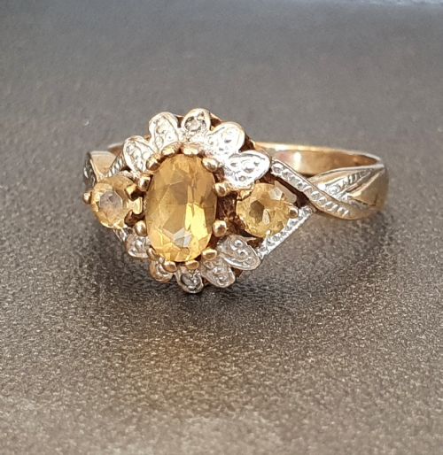 VINTAGE CITRINE DIAMOND GOLD RING SIZE M - ADDITIONAL PHOTO 2