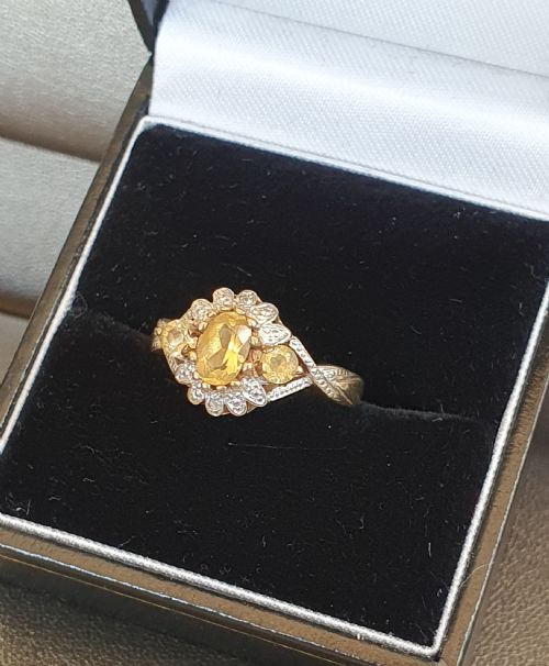 VINTAGE CITRINE DIAMOND GOLD RING SIZE M - ADDITIONAL PHOTO 6