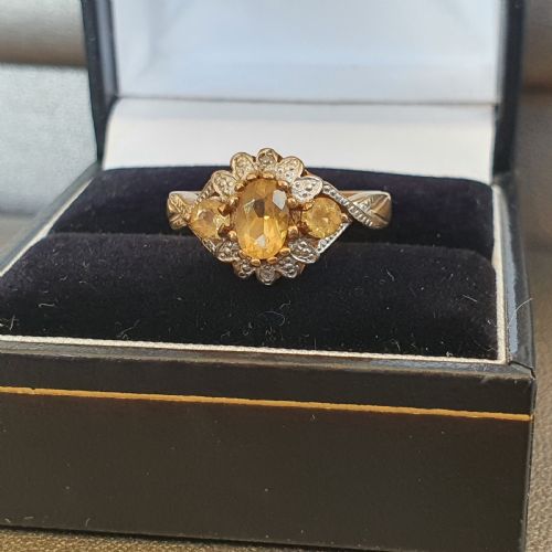 VINTAGE CITRINE DIAMOND GOLD RING SIZE M - ADDITIONAL PHOTO 7