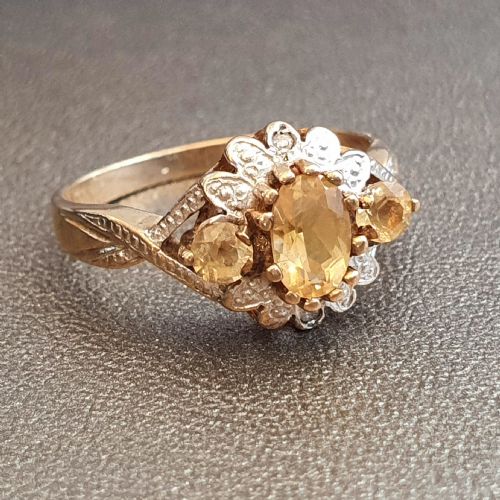 VINTAGE CITRINE DIAMOND GOLD RING SIZE M - ADDITIONAL PHOTO 8
