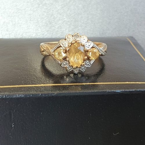 VINTAGE CITRINE DIAMOND GOLD RING SIZE M - ADDITIONAL PHOTO 10