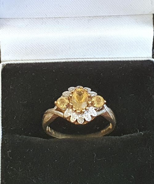 VINTAGE CITRINE DIAMOND GOLD RING SIZE M - ADDITIONAL PHOTO 13