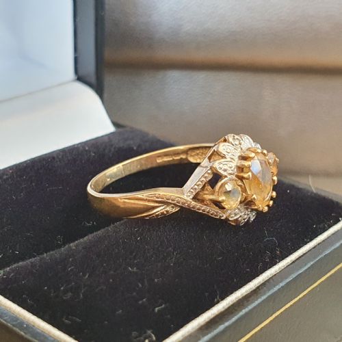 VINTAGE CITRINE DIAMOND GOLD RING SIZE M - ADDITIONAL PHOTO 14