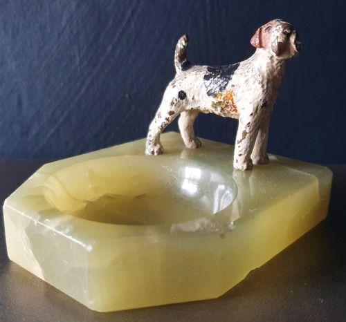 COLD PAINTED BRONZE WIRE TERRIER MOUNTED ON PIN TRAY C1930 - ADDITIONAL PHOTO 1