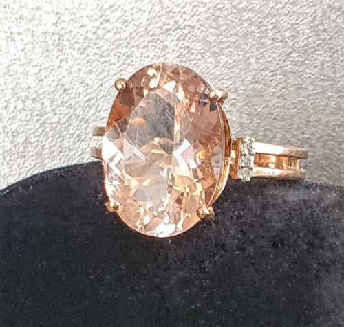 LARGE MORGANITE WITH DIAMOND SHOULDERS 9CT ROSE GOLD RING SIZE N - ADDITIONAL PHOTO 4