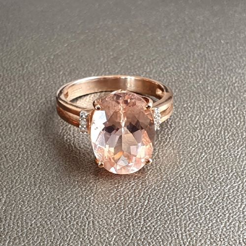 LARGE MORGANITE WITH DIAMOND SHOULDERS 9CT ROSE GOLD RING SIZE N - ADDITIONAL PHOTO 7