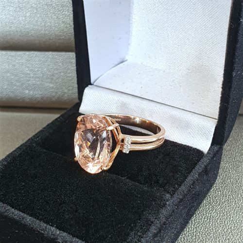 LARGE MORGANITE WITH DIAMOND SHOULDERS 9CT ROSE GOLD RING SIZE N - ADDITIONAL PHOTO 9