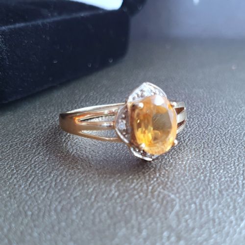 VINTAGE CITRINE DIAMOND EDGED 9CT GOLD RING SIZE NO - ADDITIONAL PHOTO 6