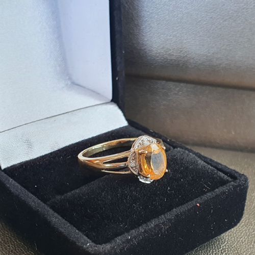 VINTAGE CITRINE DIAMOND EDGED 9CT GOLD RING SIZE NO - ADDITIONAL PHOTO 1