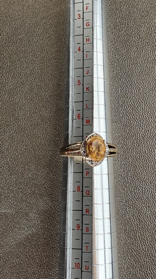 VINTAGE CITRINE DIAMOND EDGED 9CT GOLD RING SIZE NO - ADDITIONAL PHOTO 4