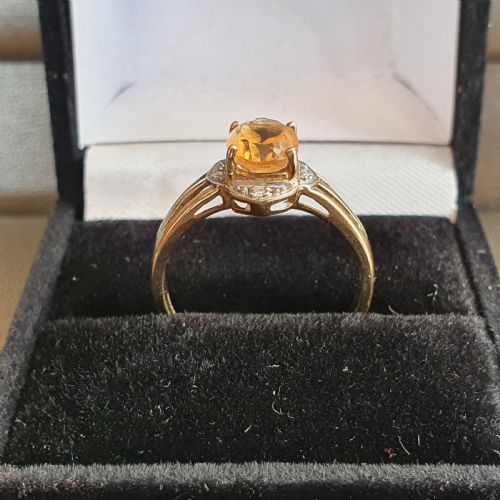 VINTAGE CITRINE DIAMOND EDGED 9CT GOLD RING SIZE NO - ADDITIONAL PHOTO 7