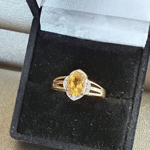 VINTAGE CITRINE DIAMOND EDGED 9CT GOLD RING SIZE NO - ADDITIONAL PHOTO 8