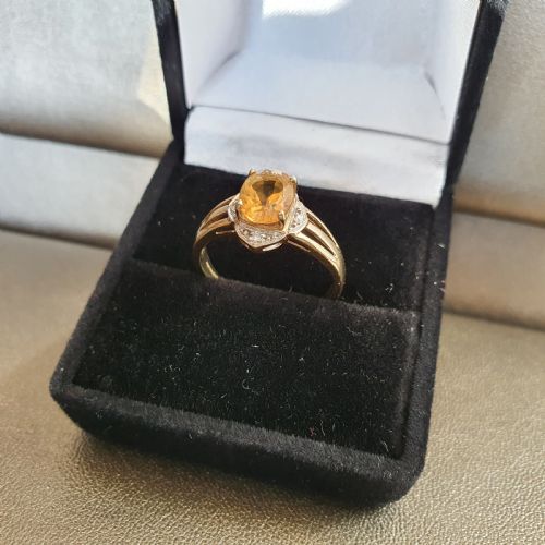 VINTAGE CITRINE DIAMOND EDGED 9CT GOLD RING SIZE NO - ADDITIONAL PHOTO 10