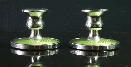 pair of art deco guilloch chrome plated candlesticks c1930 - CATEGORY: ANTIQUE LIGHTING - DATED 1930
