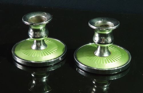 PAIR OF ART DECO GUILLOCH CHROME PLATED CANDLESTICKS C1930 - ADDITIONAL PHOTO 1
