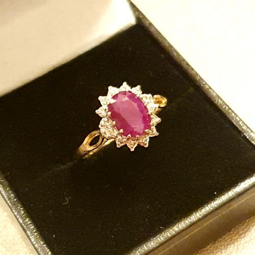 VINTAGE 1CT RUBY DIAMOND HALO RING SIZE M - ADDITIONAL PHOTO 11