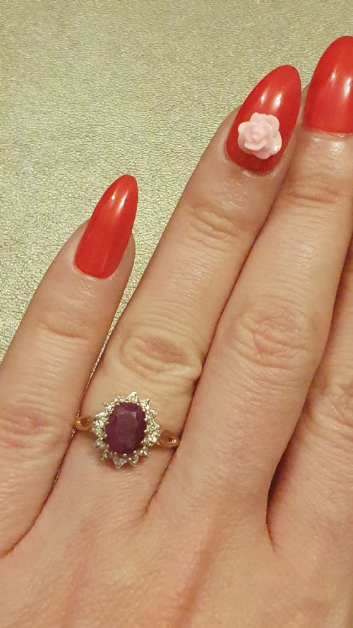 VINTAGE 1CT RUBY DIAMOND HALO RING SIZE M - ADDITIONAL PHOTO 3
