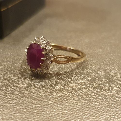 VINTAGE 1CT RUBY DIAMOND HALO RING SIZE M - ADDITIONAL PHOTO 5