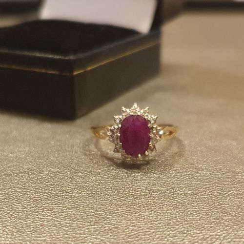 VINTAGE 1CT RUBY DIAMOND HALO RING SIZE M - ADDITIONAL PHOTO 6