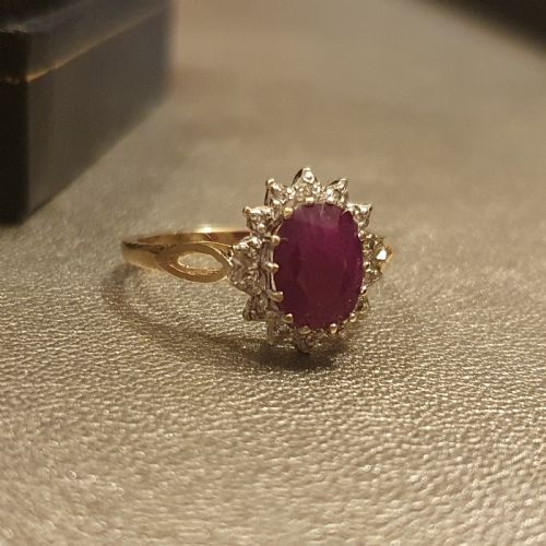 VINTAGE 1CT RUBY DIAMOND HALO RING SIZE M - ADDITIONAL PHOTO 7