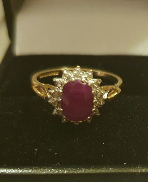 VINTAGE 1CT RUBY DIAMOND HALO RING SIZE M - ADDITIONAL PHOTO 8
