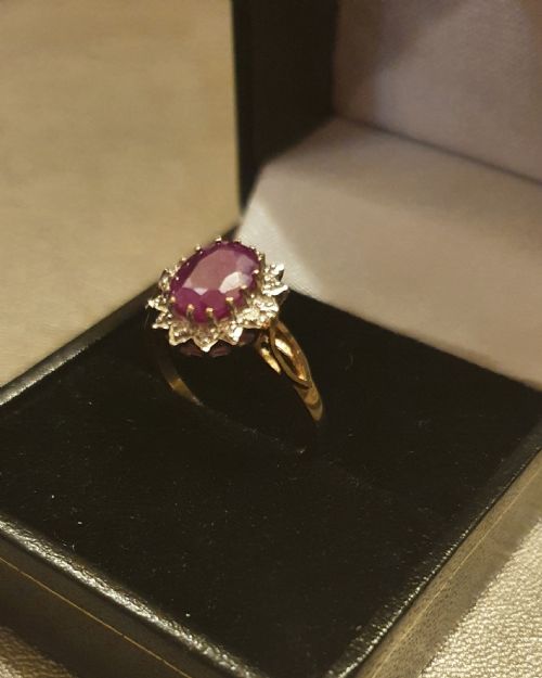VINTAGE 1CT RUBY DIAMOND HALO RING SIZE M - ADDITIONAL PHOTO 10