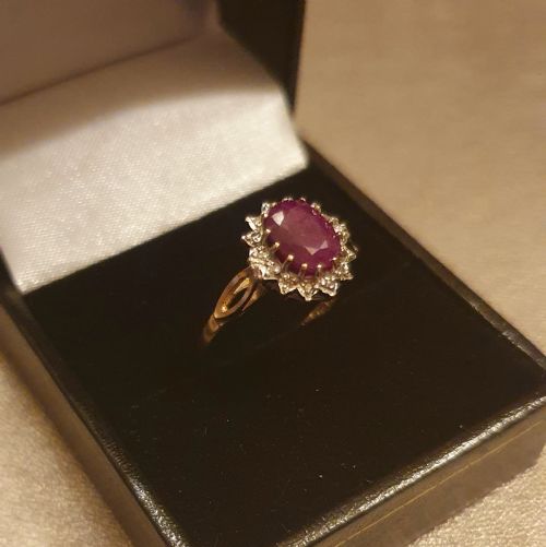 VINTAGE 1CT RUBY DIAMOND HALO RING SIZE M - ADDITIONAL PHOTO 12