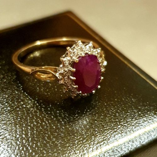 VINTAGE 1CT RUBY DIAMOND HALO RING SIZE M - ADDITIONAL PHOTO 13