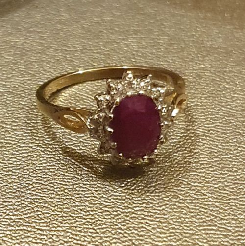 VINTAGE 1CT RUBY DIAMOND HALO RING SIZE M - ADDITIONAL PHOTO 14