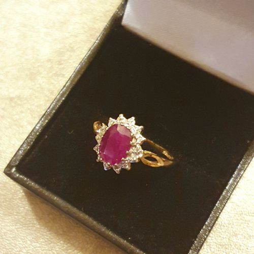VINTAGE 1CT RUBY DIAMOND HALO RING SIZE M - ADDITIONAL PHOTO 15
