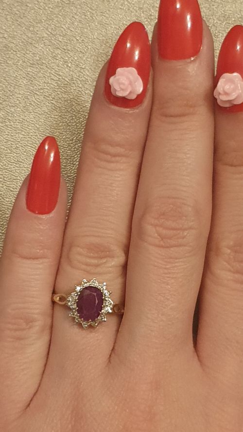 VINTAGE 1CT RUBY DIAMOND HALO RING SIZE M - ADDITIONAL PHOTO 16