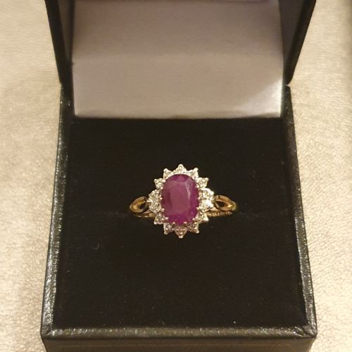 VINTAGE 1CT RUBY DIAMOND HALO RING SIZE M - ADDITIONAL PHOTO 17